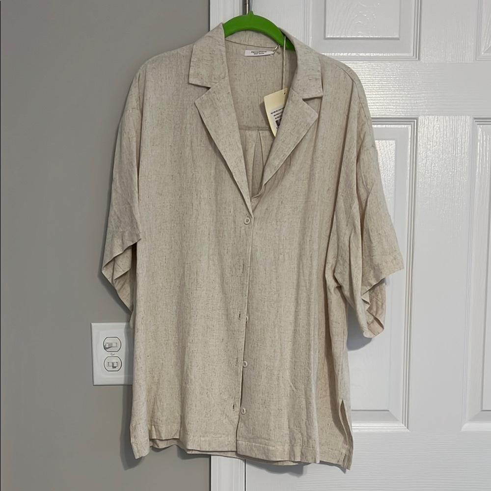 Peppermayo Cream Linen Button-Up Shirt